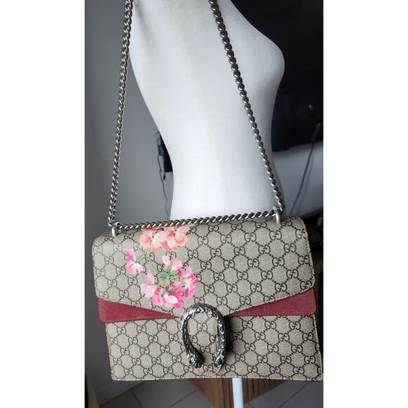 Gucci Dionysus Blooms Floral GG Supreme Canvas Shoulder Bag Medium Silver Chain - Picture 3 of 16